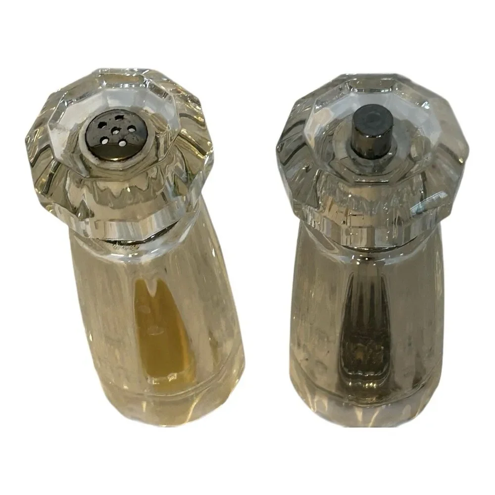 Vintage Mr Dudley Salt And Pepper Mill Set Clear Acrylic Lucite MCM 7”
